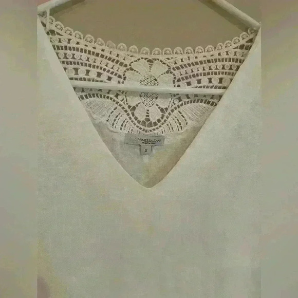Vanessa Zani White Linen Lacy V-Neck Top Size S Made in Italy - Picture 10 of 10